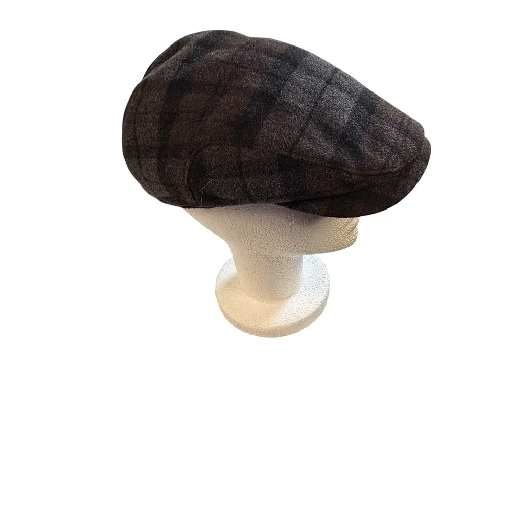 Vtg. Wigens Johnston & Murphy Wool Cashmere Shadow Plaid Cap Earflaps Gray 58 L